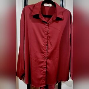 Women's Button-Down Long Sleeve Blouse - Burgundy